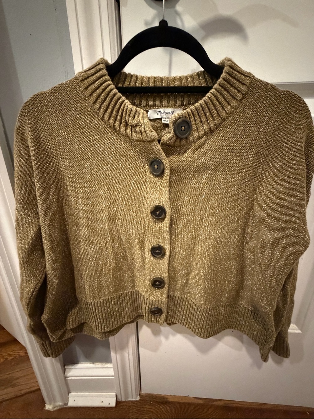 Madewell Marled Olive Green Button-Front Cardigan Sweater - S